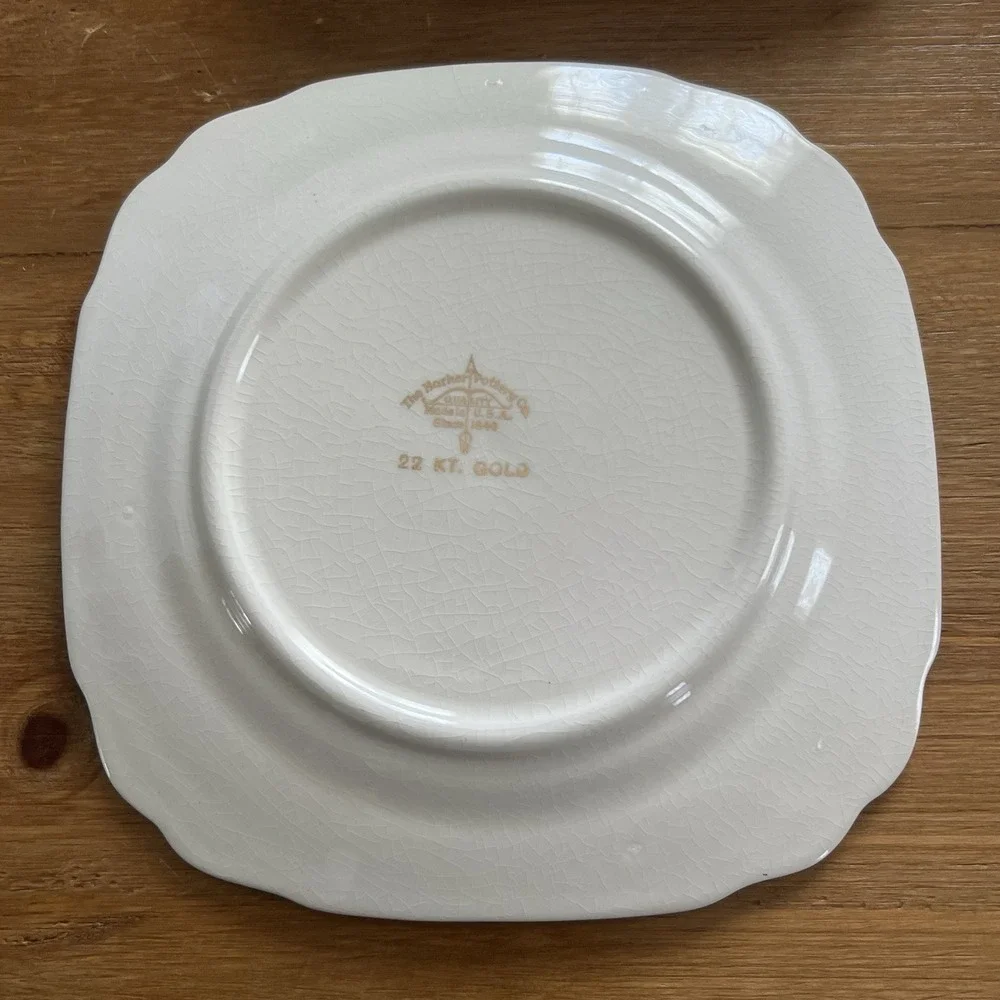 Vintage Harker Pottery Floral Dessert Plates 22KT Trim 6.5